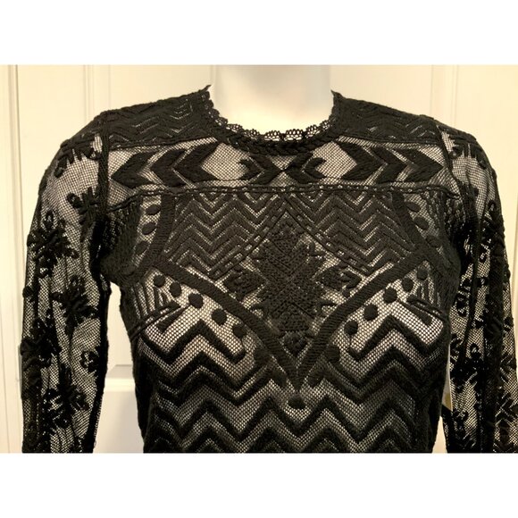 Isabel Marant x H&M Black Sheer Lace W/ Geometric Pattern Shirt , Size 4 - Picture 2 of 10
